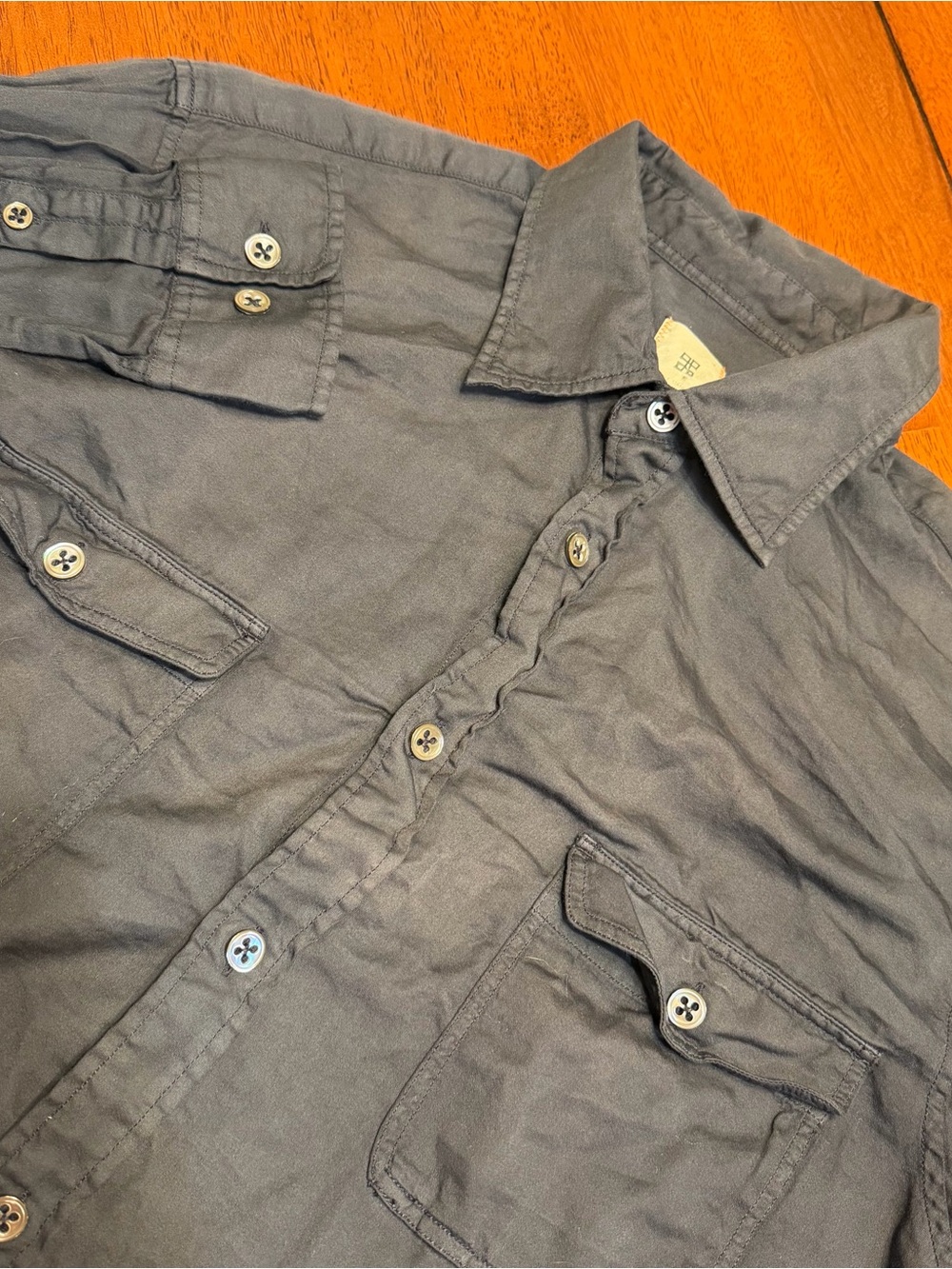Simple Standards Button Up Shirt Cotton Cashmere Blend Mens L Black Minimalist